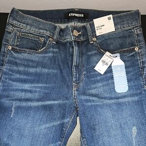 Express Super Skinny Mid Rise Dark Blue Denim Jeans